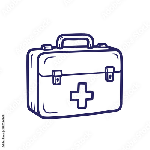 Simple hand drawn illustration of a first aid kit medicine chest on white background