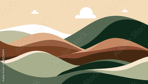 Abstract earthy tones landscape vector illustration serene rolling hills