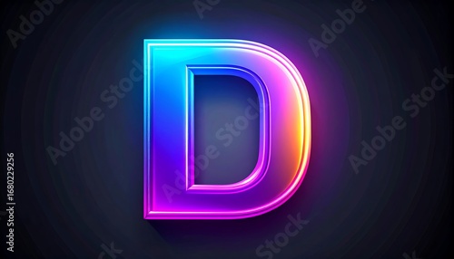 Neon letter D, vibrant colors