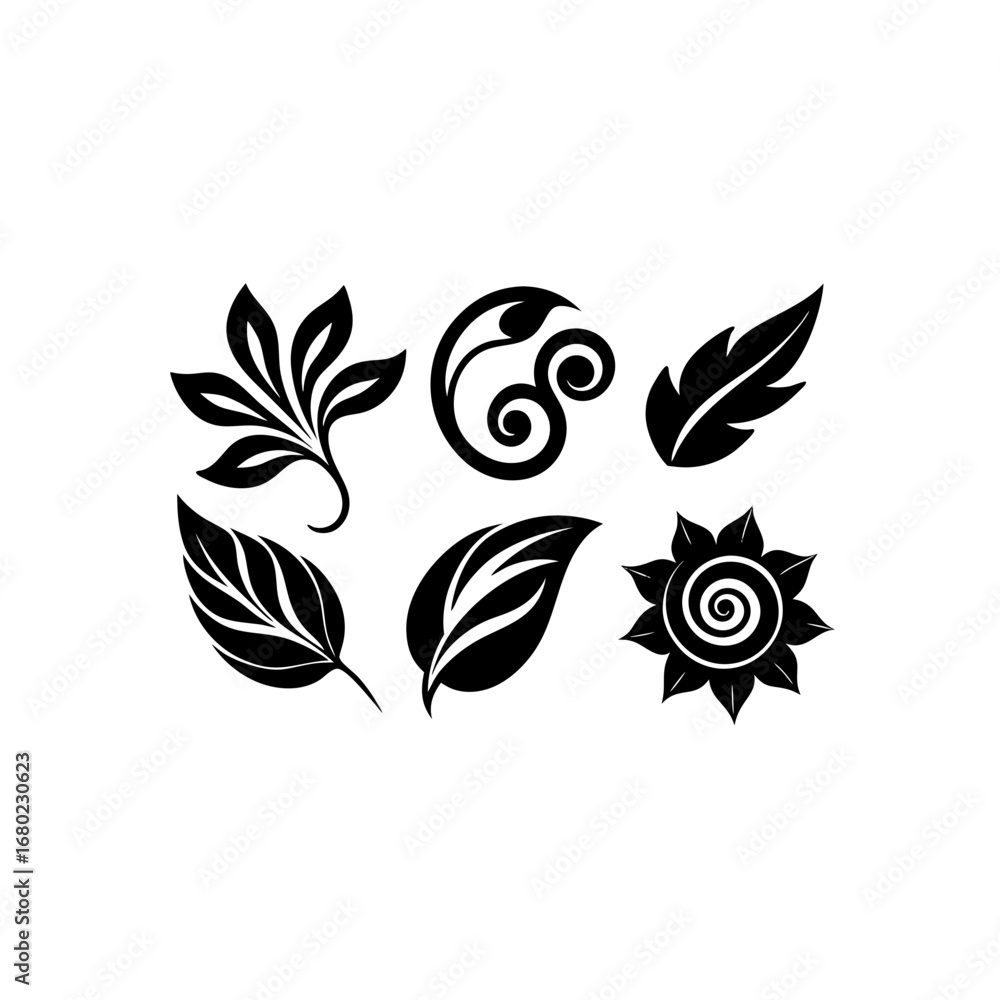Fototapeta premium Set of Stylized Leaf and Floral Silhouettes Vector Illustration