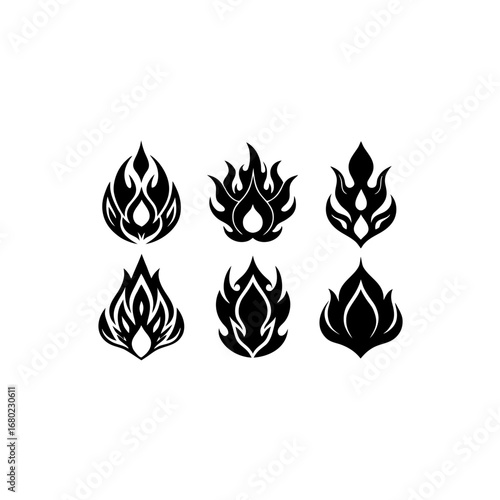 Set of Stylized Flame and Fire Silhouettes Vector Illustration