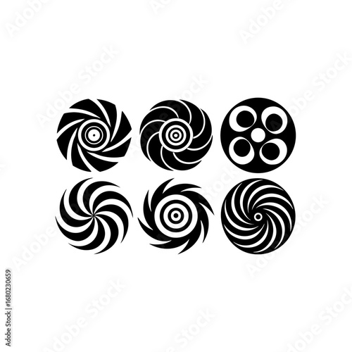 Set of Stylized Spiral and Vortex Silhouettes Vector Illustration
