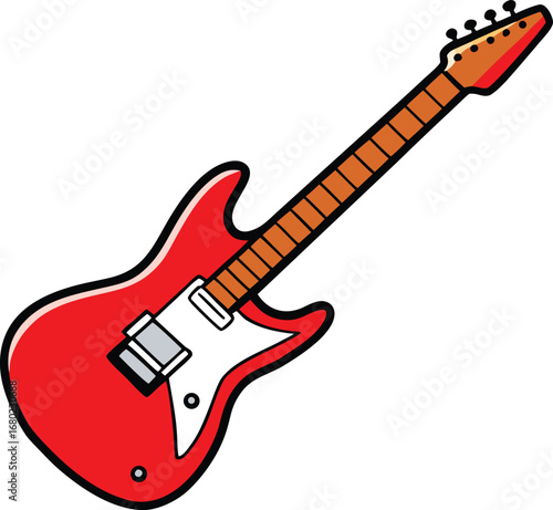Red Electric Guitar Shining on Transparent Background