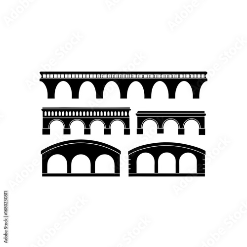 Arched Bridges and Aqueducts Icons Set - Vector Illustration