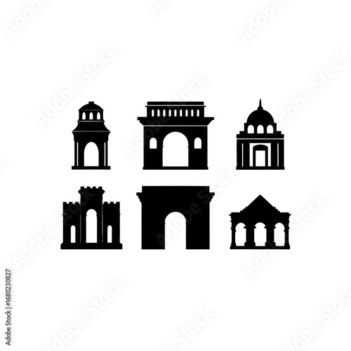 Architectural Landmarks and Monuments Icons Set - Vector Illustration