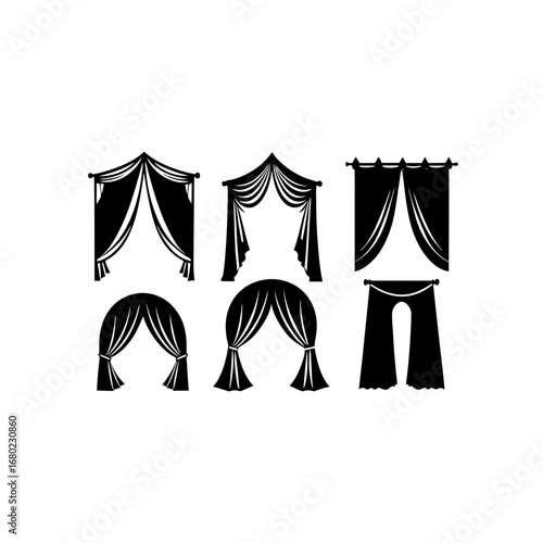 Set of Stylized Curtain and Drape Silhouettes Vector Illustration