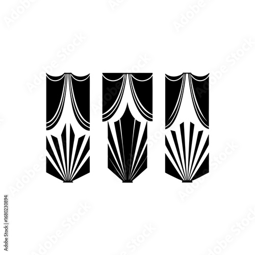 Art Deco Curtain Panel Silhouette Vector Set – Vintage Theater Drapery