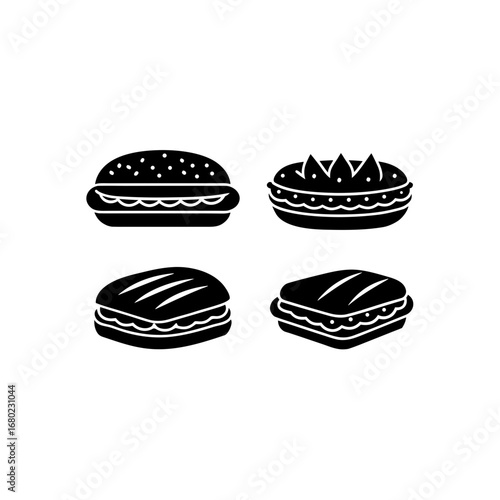 Burger, Sandwich, and Pie Silhouettes Vector Set - Food and Dessert Icons