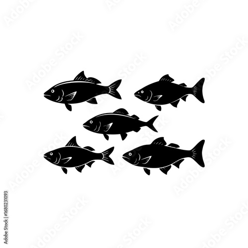 5 different barramundi fish silhouette vector icons