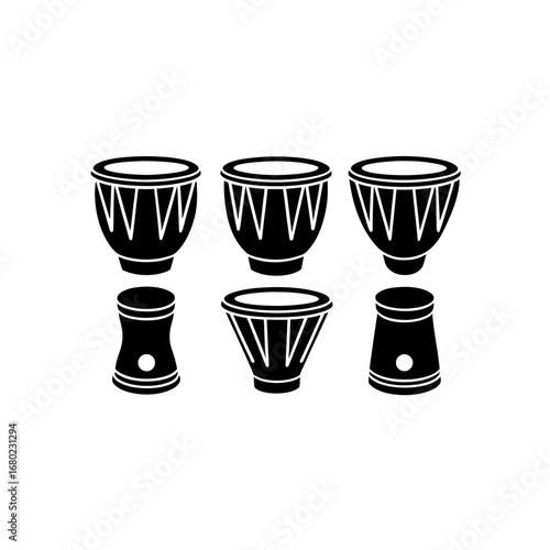 Vector Silhouettes of Drum Styles - Set of 6 Percussion Instrument Icons