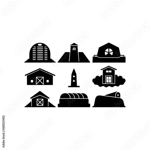9 different bunker silhouette vector icons set