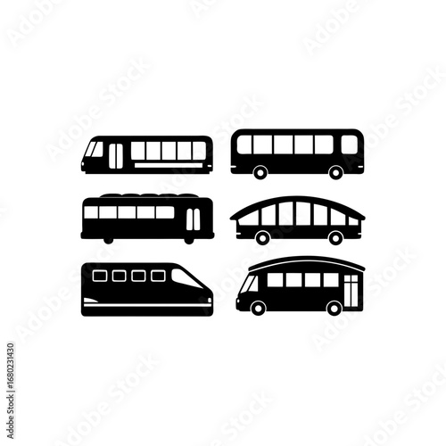 6 different bus terminal silhouette vector icons s