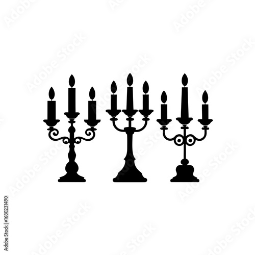 3 different candelabra silhouette vector icons set