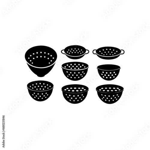 8 different colander silhouette vector icons set