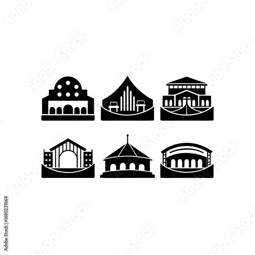 6 different concert hall silhouette vector icons s