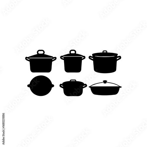 6 different cooking pot silhouette vector icons se