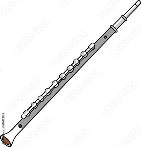 Silver Flute Wind Instrument on Transparent Background