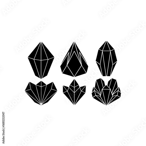 6 different crystal rock ornament silhouette vecto