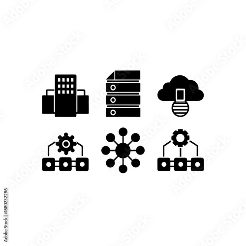 6 different data center silhouette vector icons se