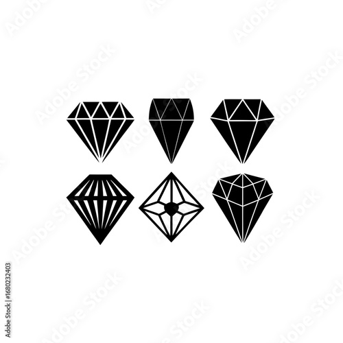 6 different diamond jewel ornament silhouette vect