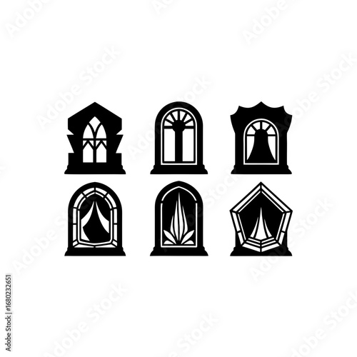 6 different dwarven stone window with heavy draper