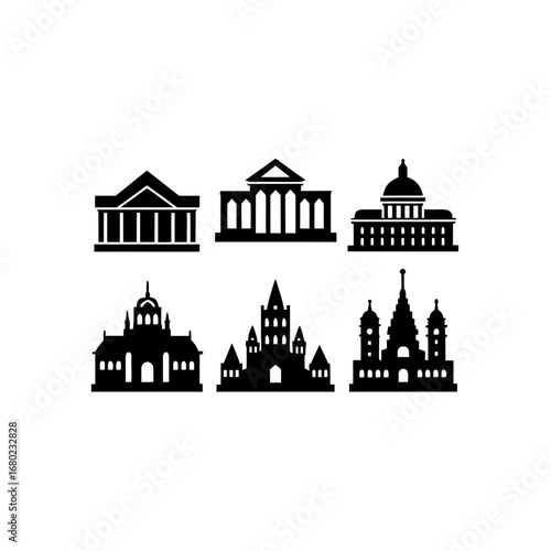 6 different embassy building silhouette vector ico