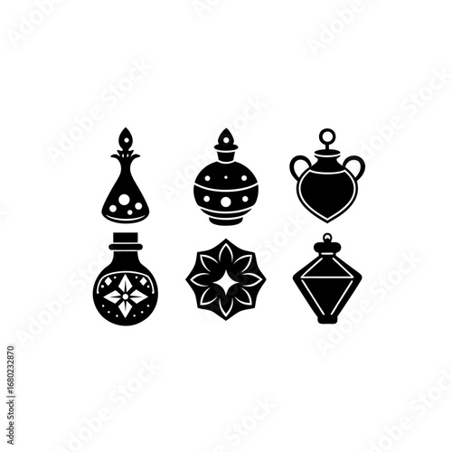 6 different enchanted potion ornament silhouette v
