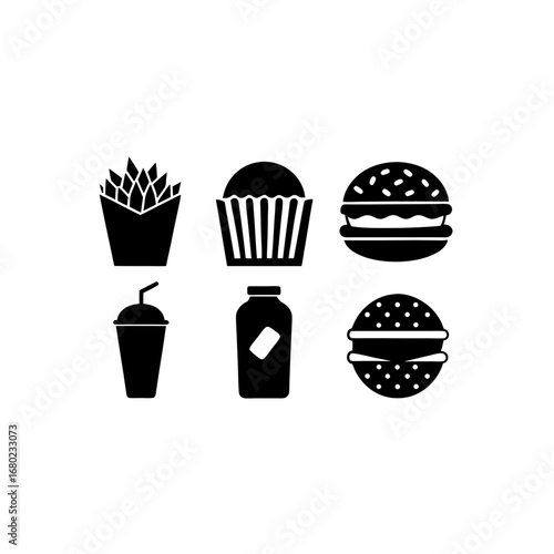 6 different fast food outlet silhouette vector ico