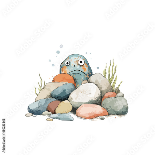 Anthropomorphic Rock Character with Googly Eyes and a Sad Expression