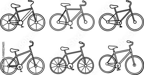 Set of bicycle outline coloring book page vector illustration line art digital drawing