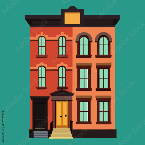 Bilde på lerret Animated historic brownstone apartment vector on colorful background