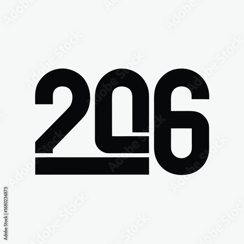Modern bold black number 206 graphic design
