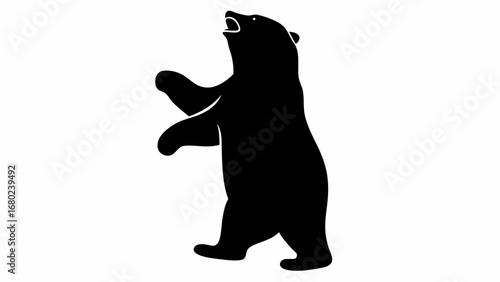 Silhouette of a bear standing on its hind legs with its mouth open against a white background image design
