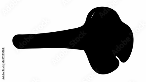 Black silhouette of a bicycle seat with a long narrow nose and rounded rear on a white background view