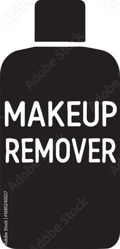 Makeup remover bottle silhouette vector illustration, cosmetic skincare container design isolated shape.