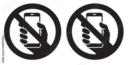 No mobile phone use prohibition sign black silhouette icon for safety, warning, and restriction design