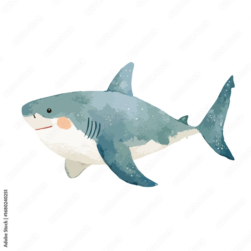 Obraz premium Cute Watercolor Style Illustration of a Smiling Shark