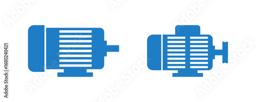 Blue Electric Motor Icon Set with Shaft and Flange Variations