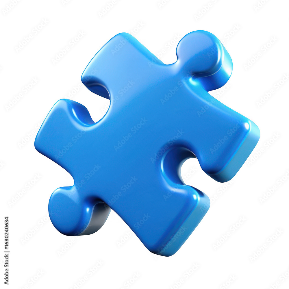Obraz premium Single shiny blue puzzle piece isolated against a dark backdrop representing connection and problem solving transparent background