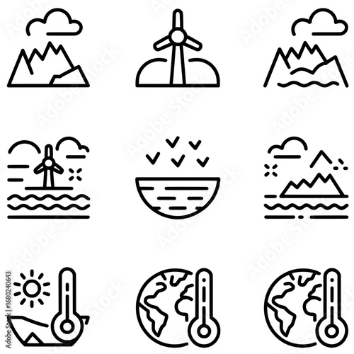  most common global warming and climate change icon set
