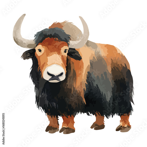 Majestic Yak with Curved Horns and Thick Fur Standing Tall