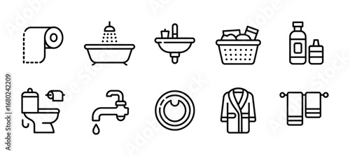 Bathroom and laundry room icons set vector illustration minimalist outline style design graphic ninety six