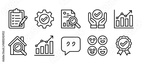 Business quality assurance and customer satisfaction icons representing various aspects of service vector