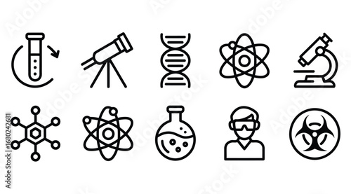 Science and research icons representing various scientific fields and laboratory equipment vector