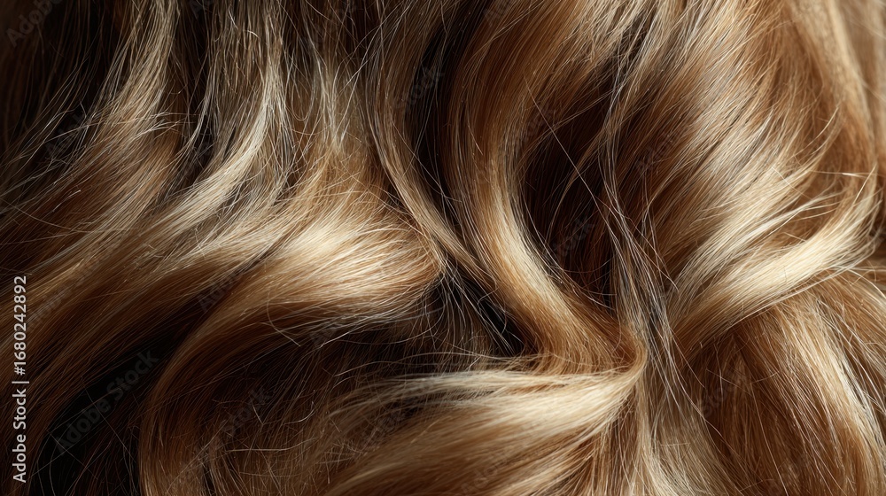 Naklejka premium Close-up of flowing blonde wavy hair texture under soft light