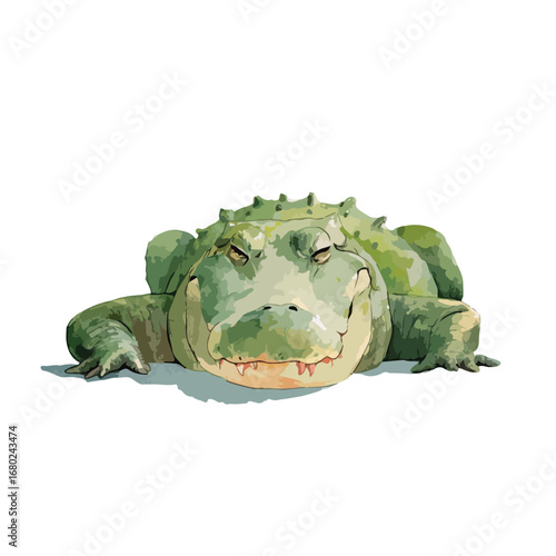 Relaxed Green Alligator with Visible Teeth and Textured Skin Illustration