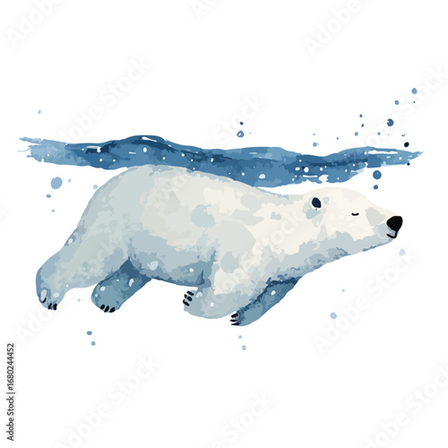 Serene Watercolor Polar Bear Underwater Swim