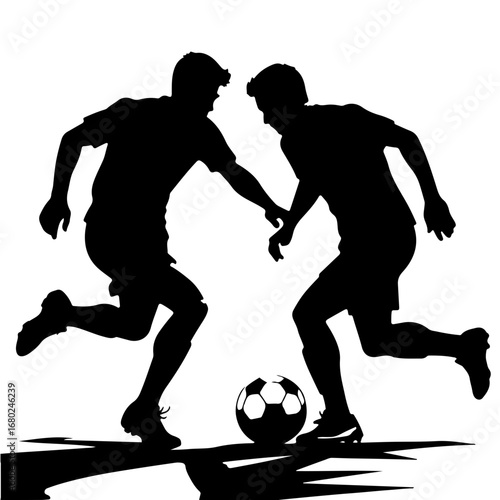Soccer Silhouette Two Players Competing for Ball Vector Illustration
