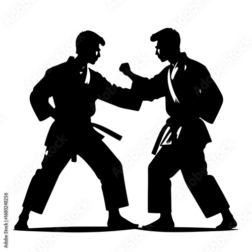 Karate Silhouette Two Martial Artists Fighting Vector Illustration
