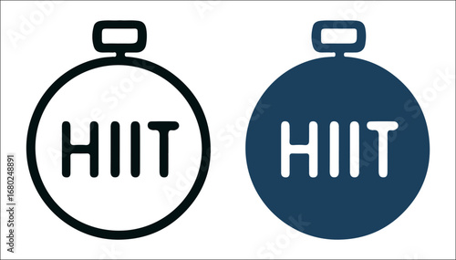HIIT Stopwatch Icons – Minimalist Timer Symbols with “HIIT” Label for Fitness Apps, Interval Training, and Workout Tracking Interfaces